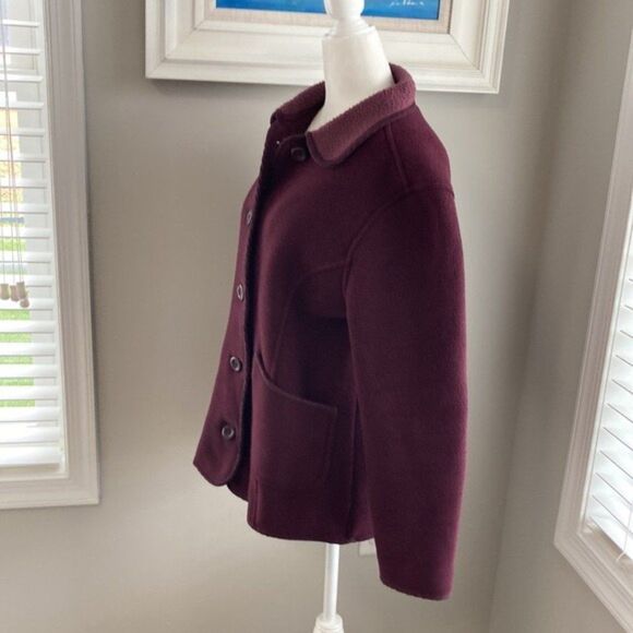 LLBean Burgundy Fleece Pocket Fall Buttonup Jacket Size Large Petite - Picture 7 of 11
